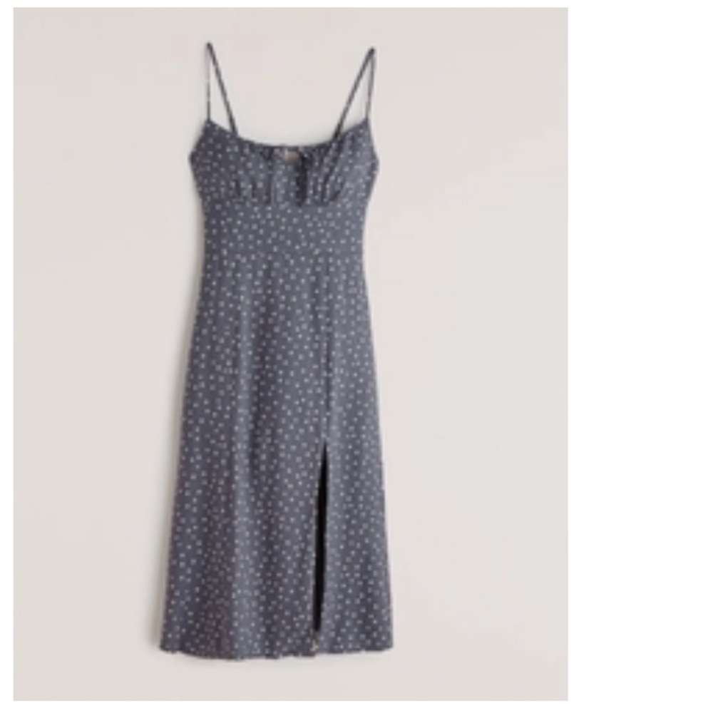 Abercrombie Blue Polka Dot Tie Front Midi Dress